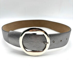 Ann Taylor 137897 Metallic Silver Genuine Leather Large Buckle Belt XS 28-32
